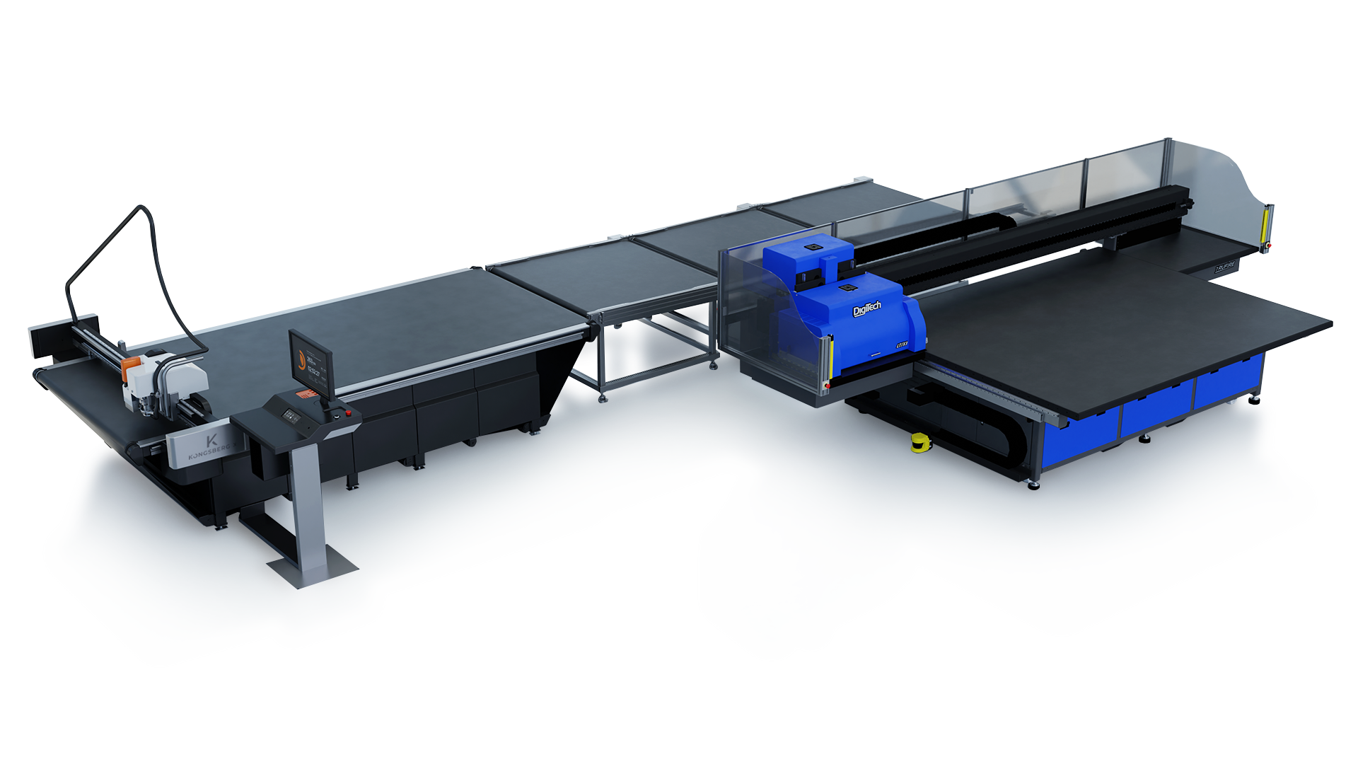 Digitech Trufire LT/X3 flatbed printer and the Kongsberg X24 in-line digital cutting solution